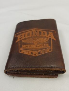 VINTAGE Brown Leather “Honda Motorcycles  Born to Ride" Tri-Fold Wallet